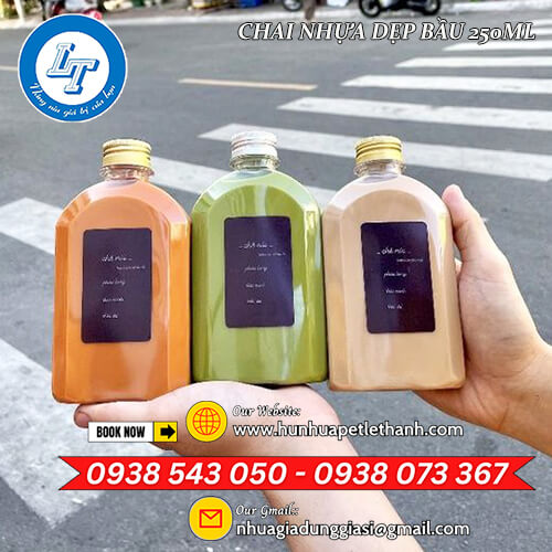 chai nhựa pet dẹp bầu 250ml nắp nhôm giá sỉ 1 chai nhựa pet dẹp bầu 250ml nắp nhôm giá sỉ 1