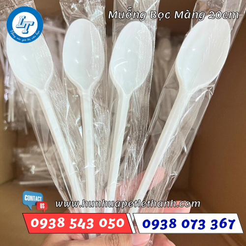 muỗng nhựa bọc màng 20cm 2 muỗng nhựa bọc màng 20cm 2