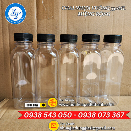 kho sỉ rẻ chai nhựa vuông 330ml miệng rộng có ren 2 kho sỉ rẻ chai nhựa vuông 330ml miệng rộng có ren 2