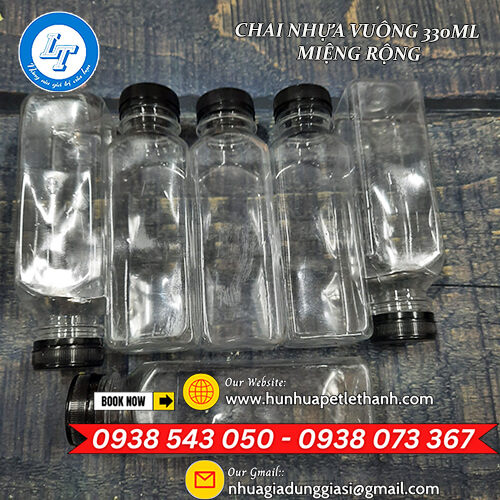 kho sỉ rẻ chai nhựa vuông 330ml miệng rộng có ren 3 kho sỉ rẻ chai nhựa vuông 330ml miệng rộng có ren 3