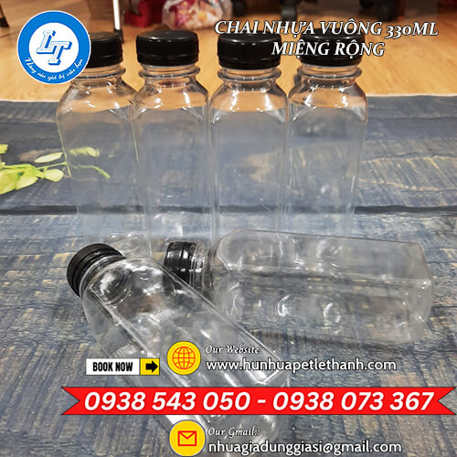 kho sỉ rẻ chai nhựa vuông 330ml miệng rộng có ren 5 kho sỉ rẻ chai nhựa vuông 330ml miệng rộng có ren 5