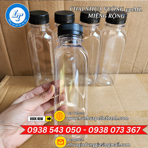 kho sỉ rẻ chai nhựa vuông 330ml miệng rộng có ren 1 kho sỉ rẻ chai nhựa vuông 330ml miệng rộng có ren 1