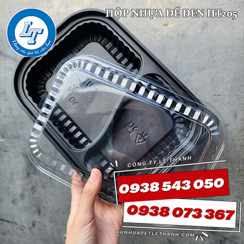 hộp nhựa đế đen HT205 2 ngăn hộp nhựa đế đen HT205 2 ngăn