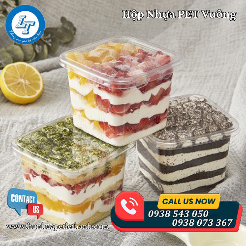 hộp nhựa PET vuông đựng bánh mousse, tiramisu giá sỉ 1 hộp nhựa PET vuông đựng bánh mousse, tiramisu giá sỉ 1