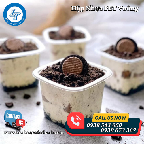 hộp nhựa PET vuông đựng bánh mousse, tiramisu giá sỉ 4 hộp nhựa PET vuông đựng bánh mousse, tiramisu giá sỉ 4