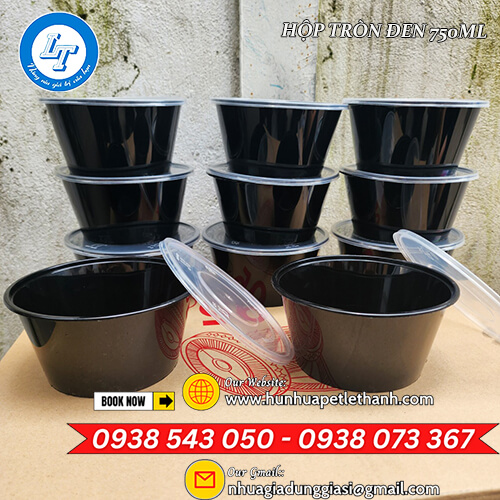 HỘP TRÒN ĐEN 750ML GIÁ SỈ ĐỰNG CHÁO, HỦ TIẾU, PHỞ, BÚN 3 HỘP TRÒN ĐEN 750ML GIÁ SỈ ĐỰNG CHÁO, HỦ TIẾU, PHỞ, BÚN 3