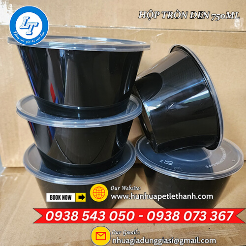 HỘP TRÒN ĐEN 750ML GIÁ SỈ ĐỰNG CHÁO, HỦ TIẾU, PHỞ, BÚN 4 HỘP TRÒN ĐEN 750ML GIÁ SỈ ĐỰNG CHÁO, HỦ TIẾU, PHỞ, BÚN 4