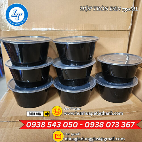 HỘP TRÒN ĐEN 750ML GIÁ SỈ ĐỰNG CHÁO, HỦ TIẾU, PHỞ, BÚN 5 HỘP TRÒN ĐEN 750ML GIÁ SỈ ĐỰNG CHÁO, HỦ TIẾU, PHỞ, BÚN 5