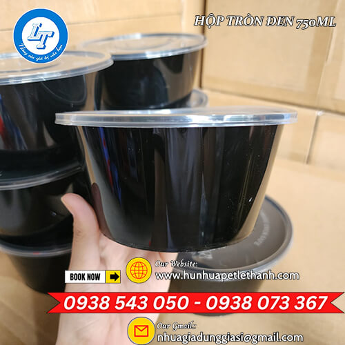 HỘP TRÒN ĐEN 750ML GIÁ SỈ ĐỰNG CHÁO, HỦ TIẾU, PHỞ, BÚN 1 HỘP TRÒN ĐEN 750ML GIÁ SỈ ĐỰNG CHÁO, HỦ TIẾU, PHỞ, BÚN 1