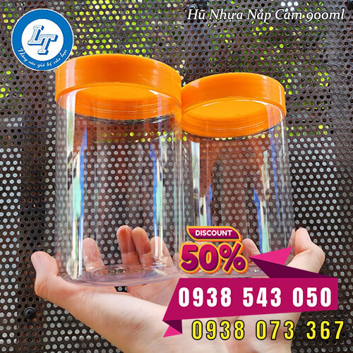 Hũ pet nắp nhựa giá sỉ màu cam 900ml Hũ pet nắp nhựa giá sỉ màu cam 900ml