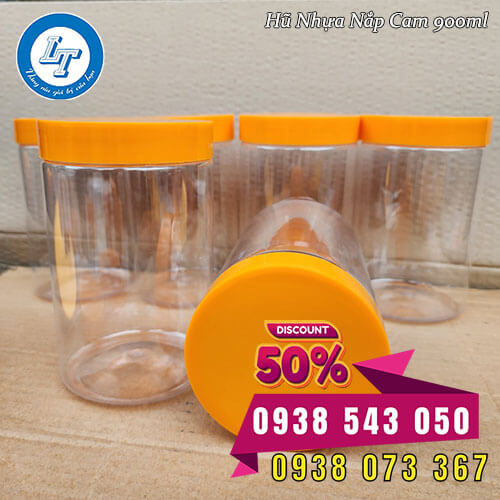 Hũ pet nắp nhựa giá sỉ màu cam 900ml Hũ pet nắp nhựa giá sỉ màu cam 900ml