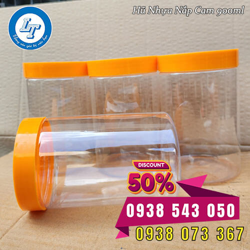Hũ pet nắp nhựa giá sỉ màu cam 900ml Hũ pet nắp nhựa giá sỉ màu cam 900ml