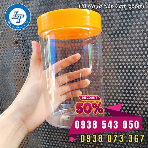 Hũ pet nắp nhựa giá sỉ màu cam 900ml Hũ pet nắp nhựa giá sỉ màu cam 900ml
