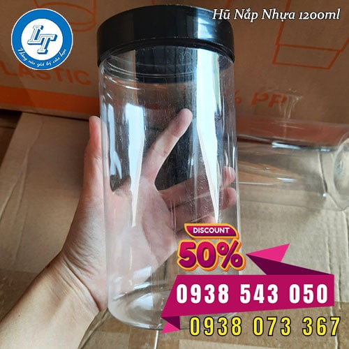 hũ nhựa 1200ml thân tròn nắp đen giá rẻ sỉ hũ nhựa 1200ml thân tròn nắp đen giá rẻ sỉ