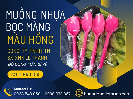 MUỖNG NHỰA BỌC MÀNG màu hồng mua giá sỉ