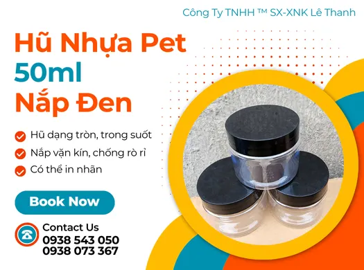 HŨ PET NẮP ĐEN 50ML giá sỉ rẻ tận xưởng cho khách đại lý