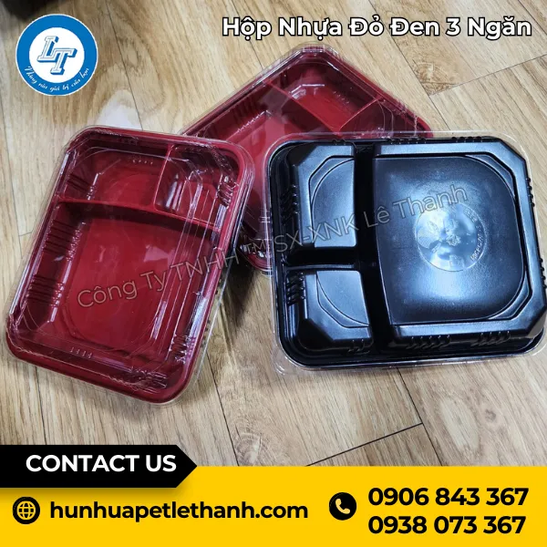 Hộp Nhựa Đỏ Đen 3 Ngăn