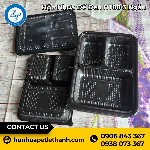 Hộp Nhựa Đế Đen HT88 3 Ngăn