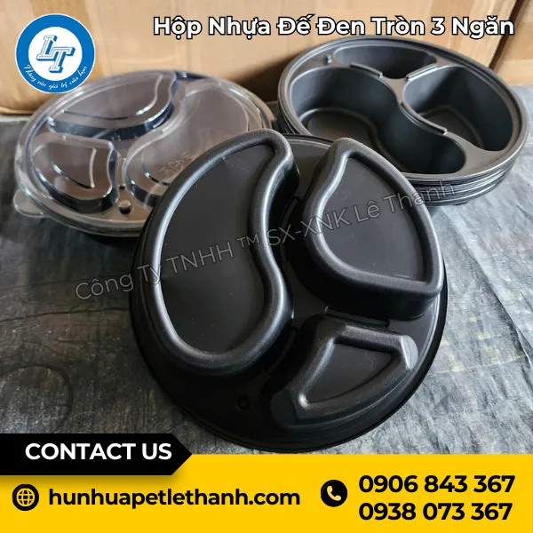 Hộp Nhựa Đế Đen Tròn 3 Ngăn
