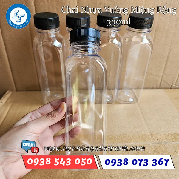 CHAI NHỰA VUÔNG 330ML (MIỆNG RỘNG) 