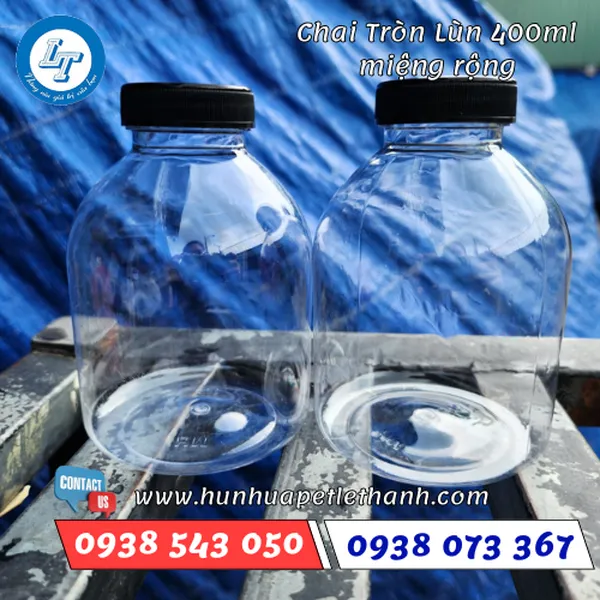 CHAI NHỰA TRÒN LÙN 400ML (MIỆNG RỘNG)