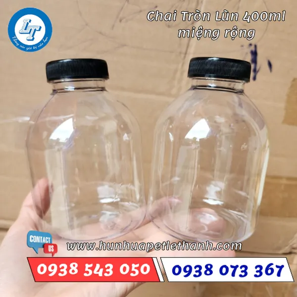 CHAI NHỰA TRÒN LÙN 400ML (MIỆNG RỘNG)