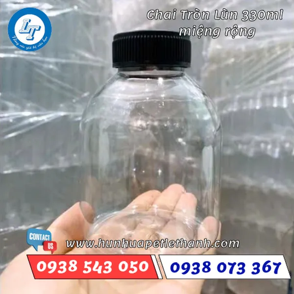 CHAI NHỰA TRÒN 330ML LÙN (MIỆNG RỘNG)
