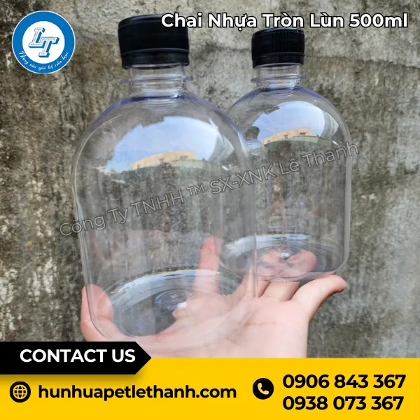 Chai Nhựa Tròn Lùn 500ml