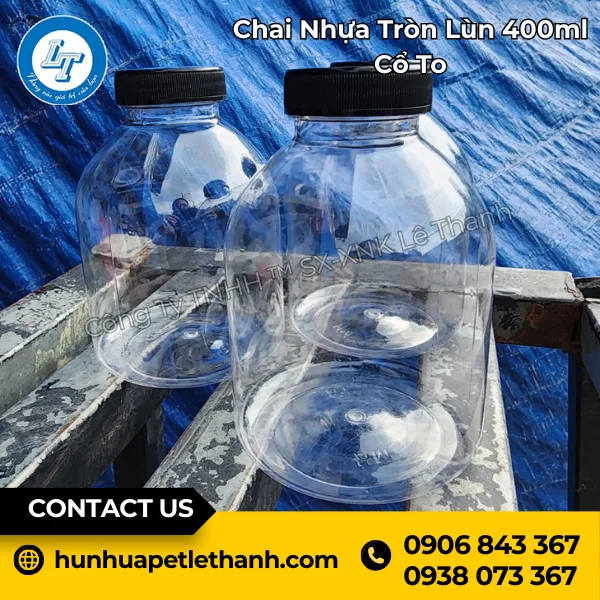 Chai Nhựa Tròn Lùn 400ml (Cổ To)