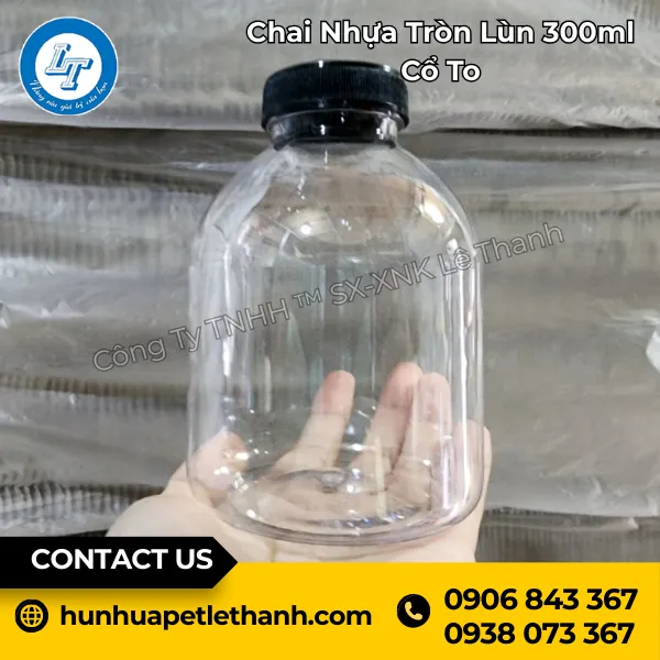 Chai Nhựa Tròn Lùn 330ml (Cổ To)