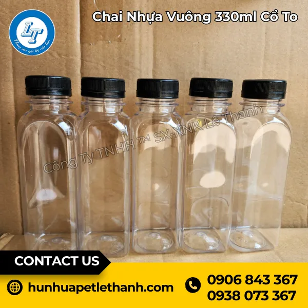 Chai Nhựa Vuông 330ml (Cổ To)