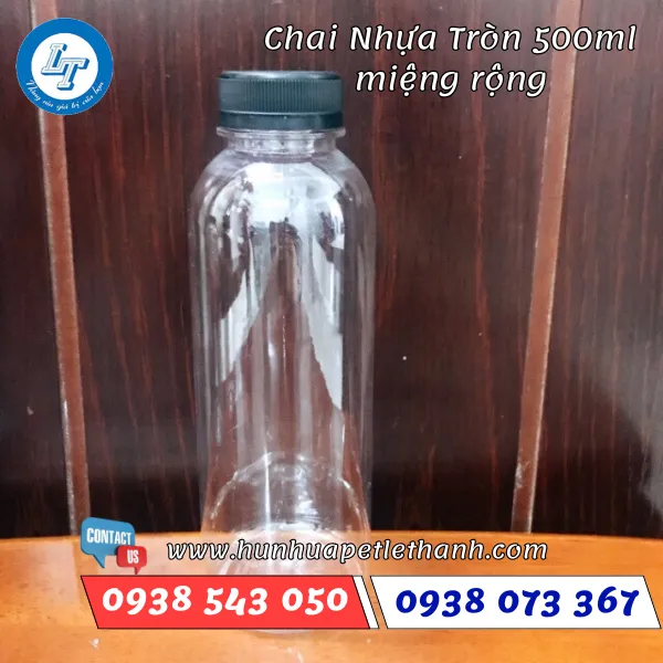 CHAI NHỰA TRÒN CAO 500ML (MIỆNG RỘNG)