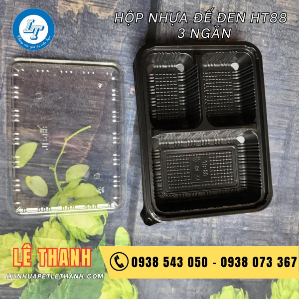 HỘP NHỰA ĐẾ ĐEN HT88 3 NGĂN
