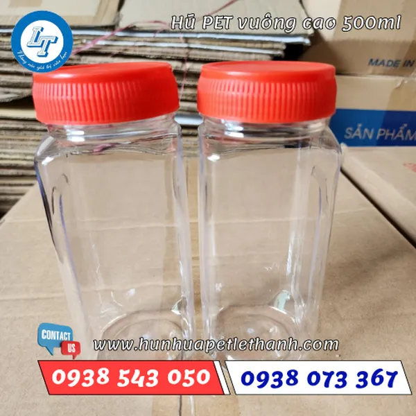 Hũ Nhựa Vuông Cao 500ml