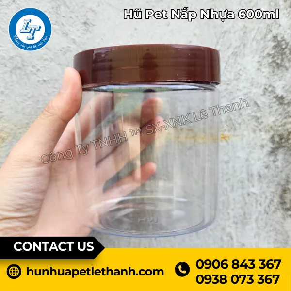 Hũ PET Nắp Nhựa 600ml