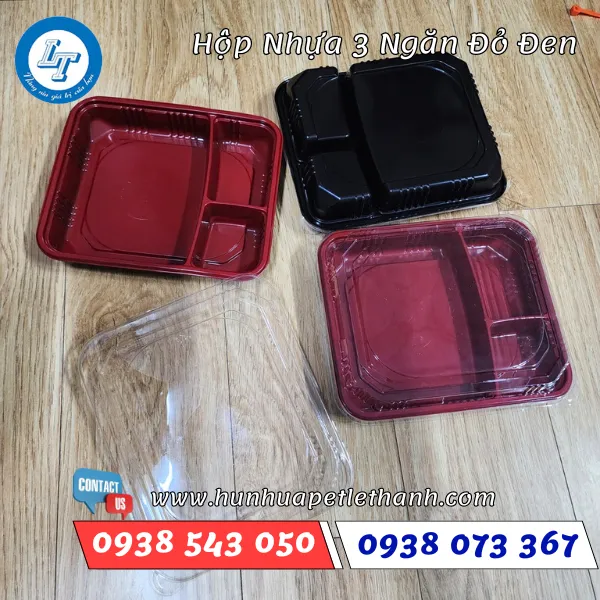 HỘP NHỰA 3 NGĂN ĐỎ ĐEN