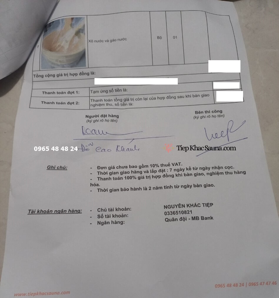 Danh sách phụ kiện và thiết bị chuyên dụng trong hợp đồng phòng xông hơi khô gia đình anh Khánh tại Cà Mau trang 3