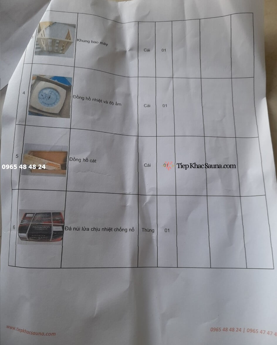Danh sách phụ kiện và thiết bị chuyên dụng trong hợp đồng phòng xông hơi khô cho anh Khánh tại Bến Tre trang 2