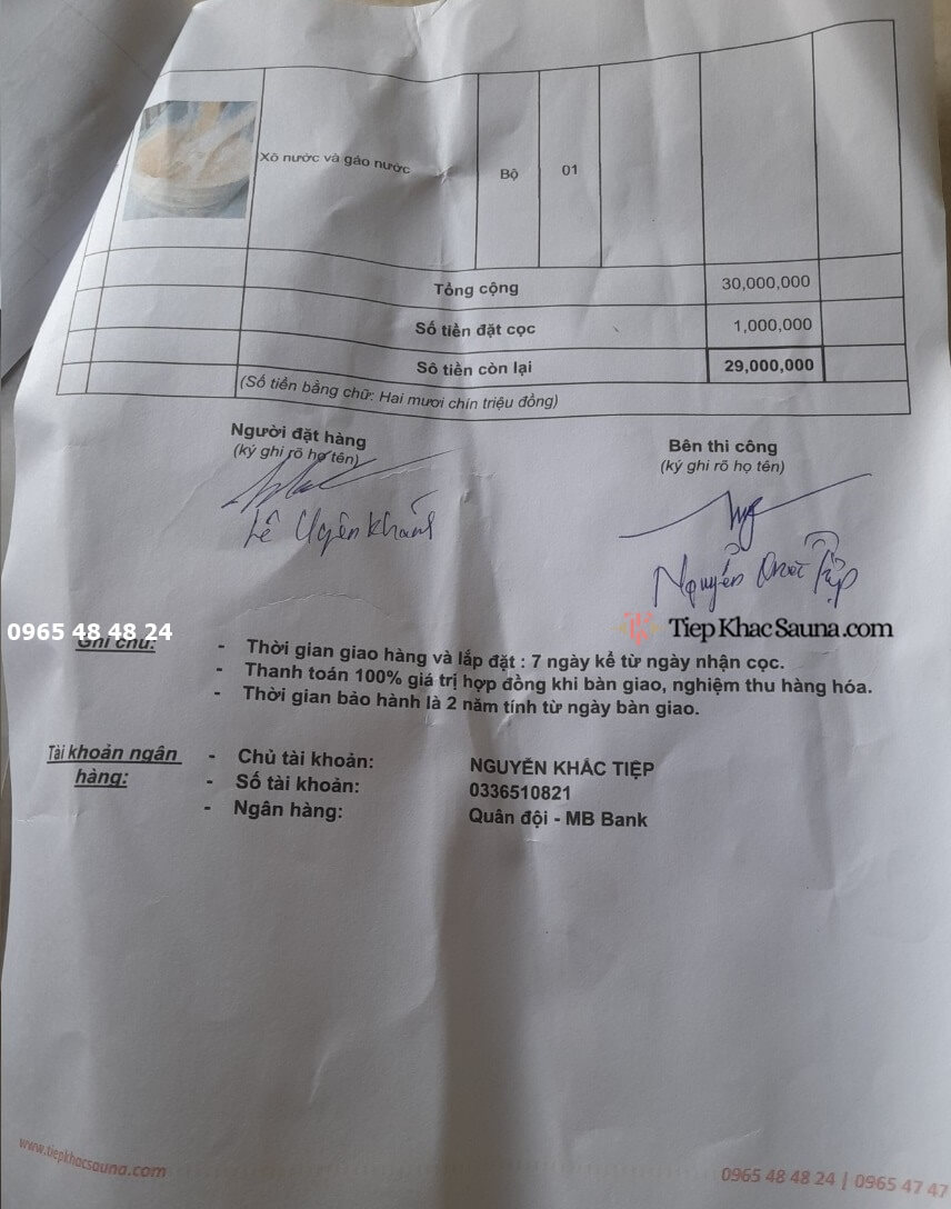 Danh sách phụ kiện và thiết bị chuyên dụng trong hợp đồng phòng xông hơi khô cho anh Khánh tại Bến Tre trang 3