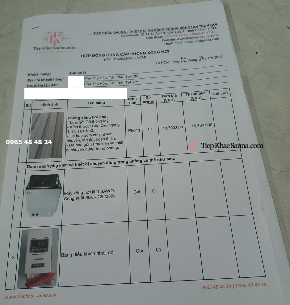 Hợp đồng phòng xông hơi khô cho gia đình anh Khôi, Tân Phú, HCM trang 1