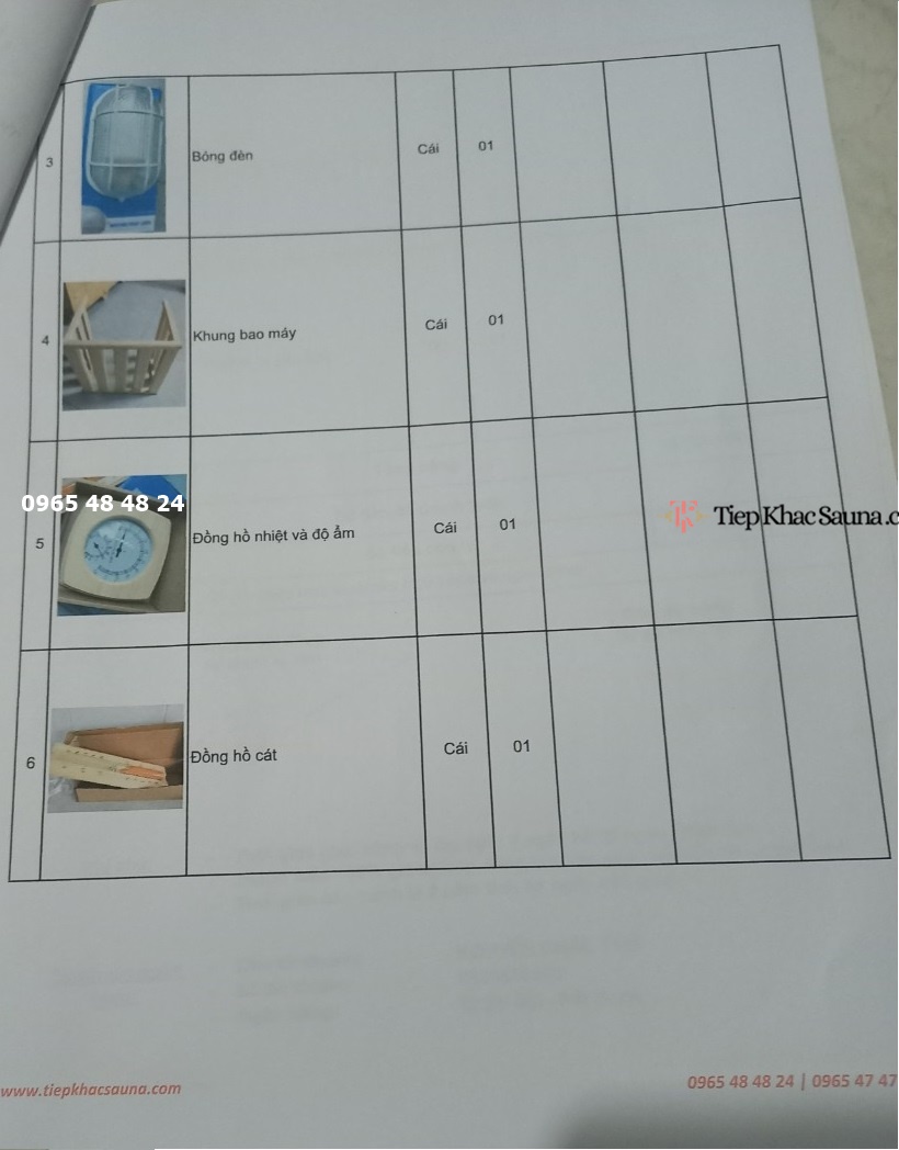 Danh sách phụ kiện và thiết bị chuyên dụng trong hợp đồng phòng xông hơi khô cho gia đình anh Khôi, Tân Phú, HCM trang 2