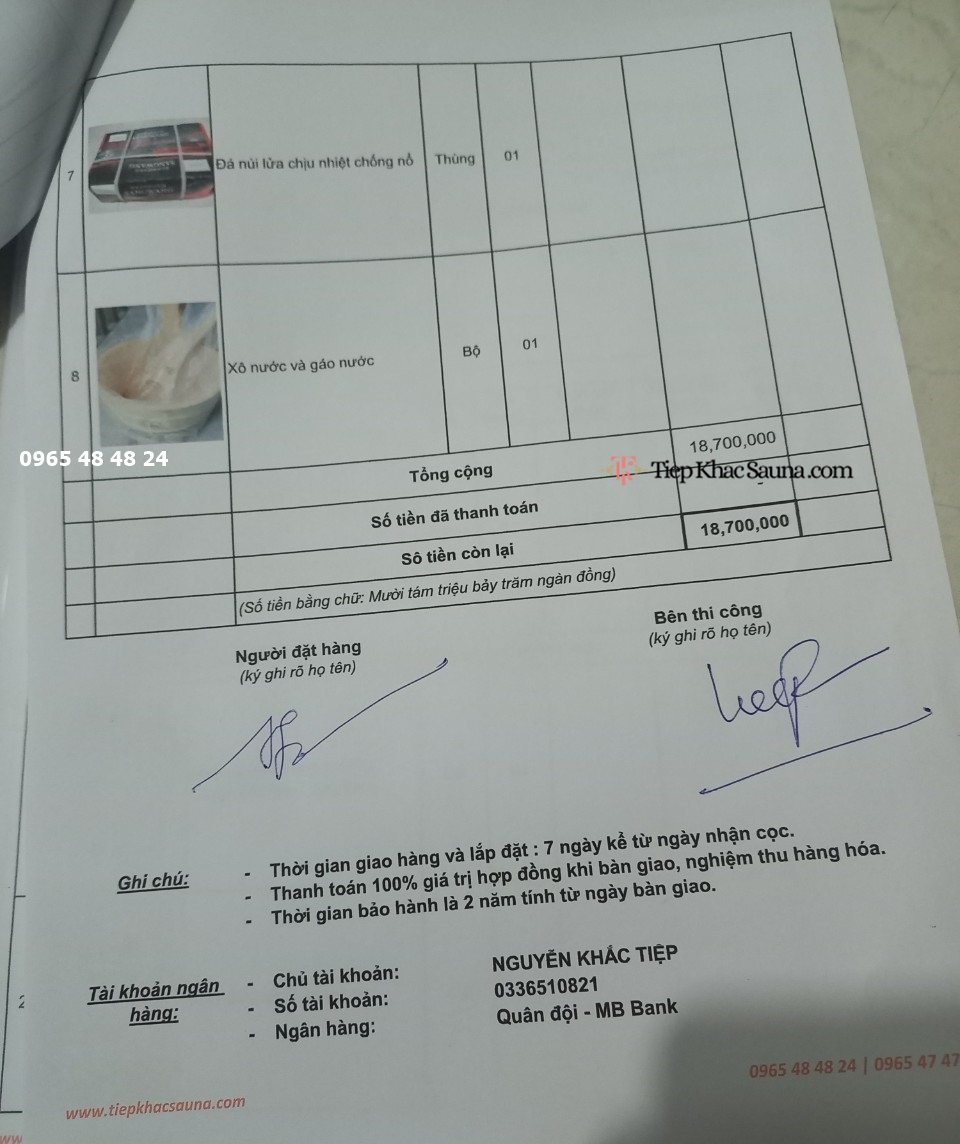 Danh sách phụ kiện và thiết bị chuyên dụng trong hợp đồng phòng xông hơi khô cho gia đình anh Khôi, Tân Phú, HCM trang 3