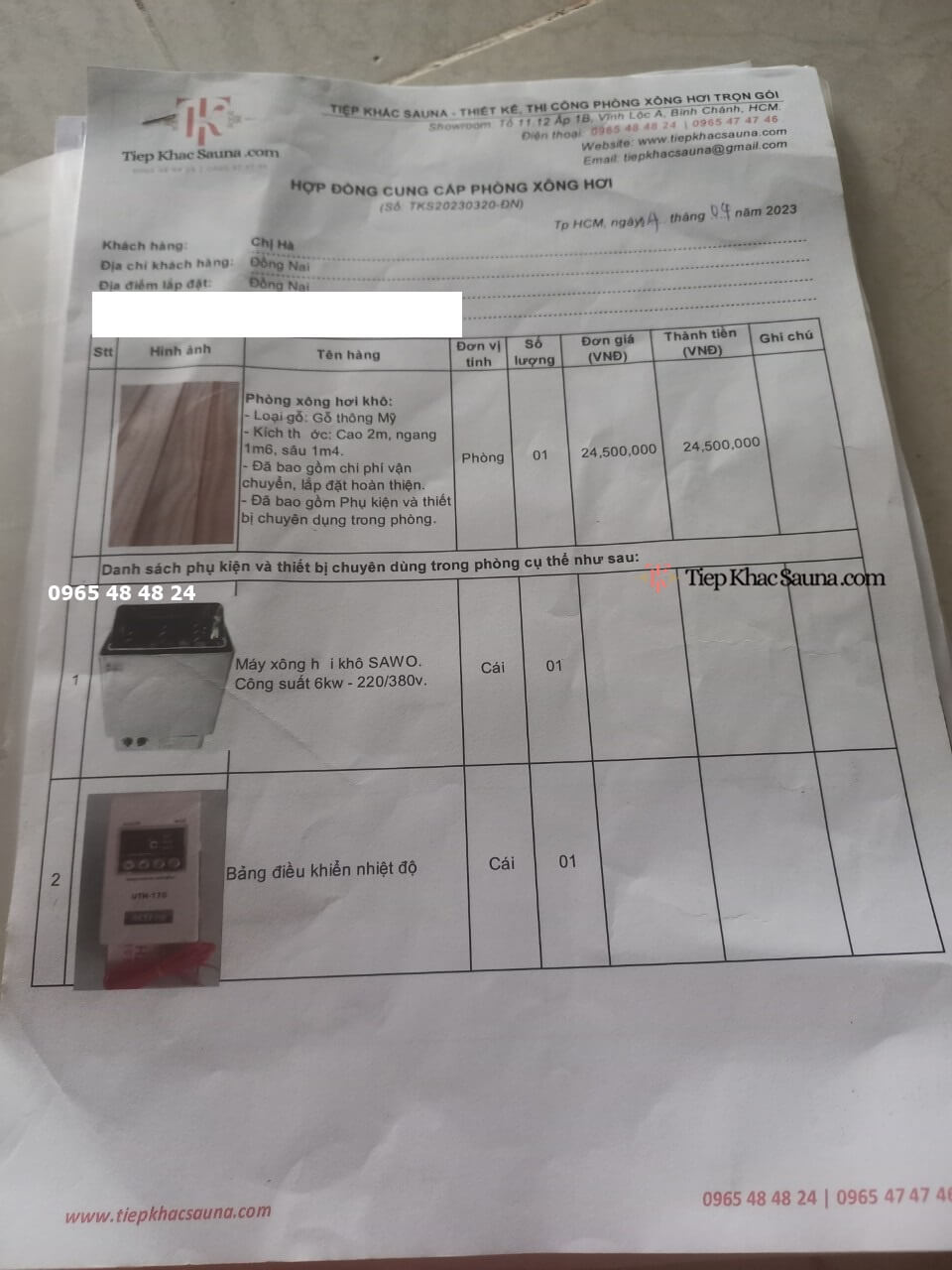 Hợp đồng phòng xông hơi khô cho gia đình chị Hà, Đồng Nai