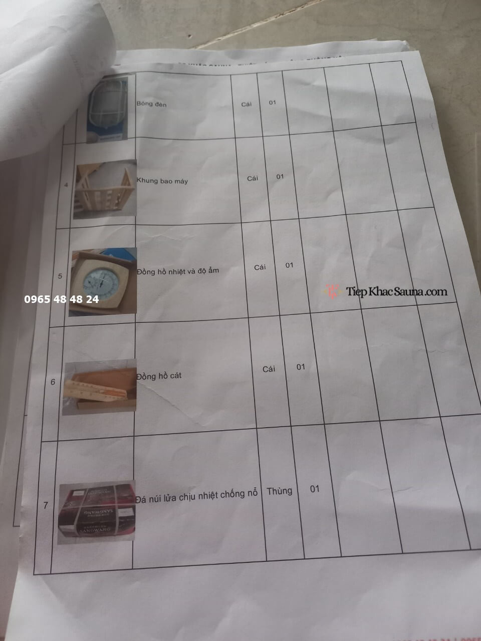 Danh sách phụ kiện và thiết bị chuyên dụng trong hợp đồng phòng xông hơi khô cho gia đình chị Hà, Đồng Nai trang 2