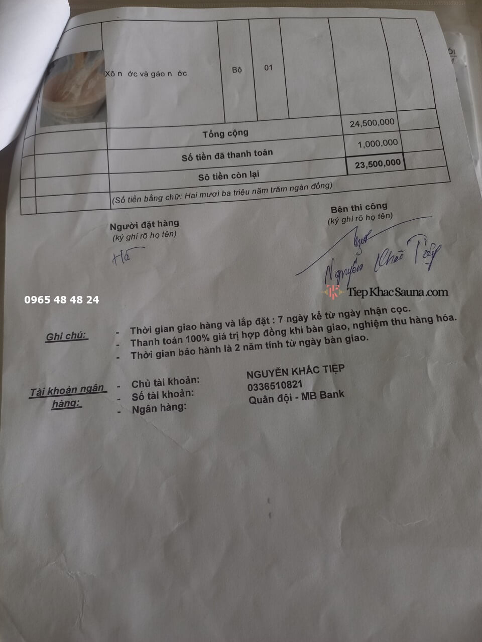 Danh sách phụ kiện và thiết bị chuyên dụng trong hợp đồng phòng xông hơi khô cho gia đình chị Hà, Đồng Nai trang 3