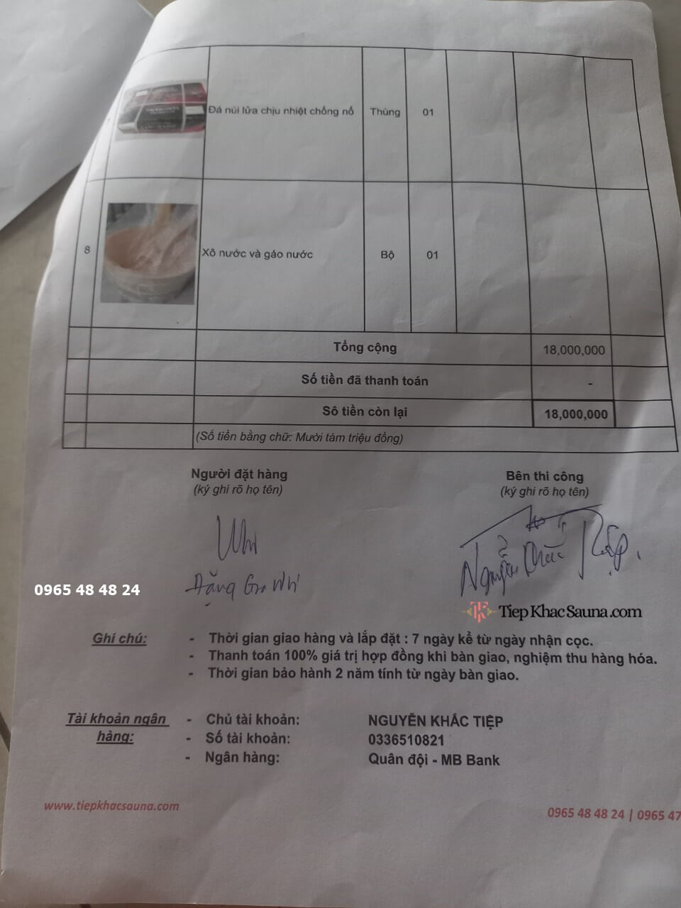 Danh sách phụ kiện và thiết bị chuyên dụng trong hợp đồng phòng xông hơi khô cho gia đình chị Nhi, TpHCM trang 3