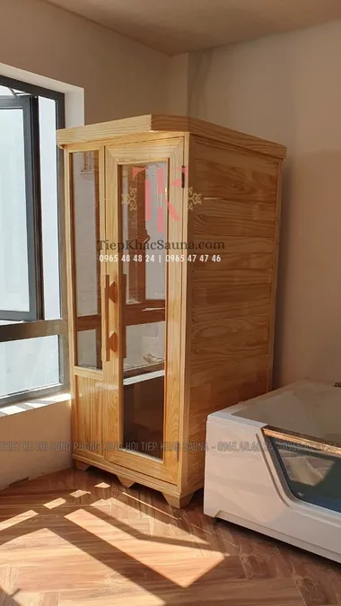 Phòng xông khô mini gia đình chị Thu, Quận 10, HCM. Cao 2m, ngang 1m, sâu 1m. Sử dụng 1 người/lần. Hình 1/2