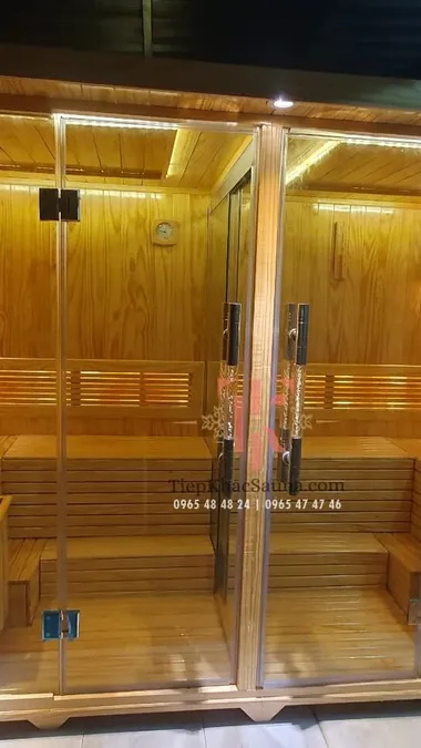 Bộ đôi phòng xông khô lắp đặt tại DOLE Beauty & SPA quận 2, HCM. Cao 2m, sâu 1m3, ngang tổng 2m8. Sử dụng tối đa 8 người/lần. Hình 1