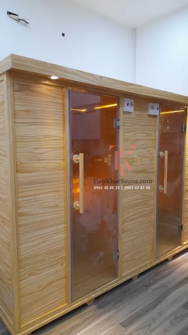 Bộ đôi phòng xông khô SPA lắp đặt tại Mỹ Tho, Tiền Giang. Cao 2m, sâu 1m3, ngang tổng 2m8. Sử dụng tối đa 8 người/lần. Hình 1 