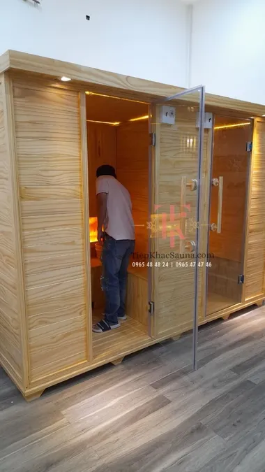 Bộ đôi phòng xông khô SPA lắp đặt tại Mỹ Tho, Tiền Giang. Cao 2m, sâu 1m3, ngang tổng 2m8. Sử dụng tối đa 8 người/lần. Hình 3